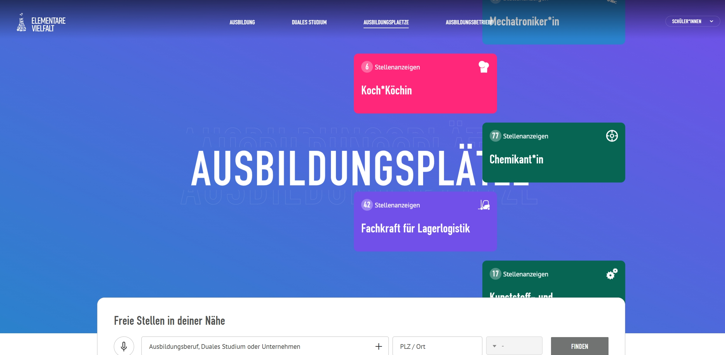 Screenshot der Webseite Elementare Vielfalt